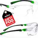 NoCry Clear Safety Glasses for Men and Women with Anti-Fog and Scratch Resistant Wrap Around Lenses, Adjustable Temples and Nose Pads  ANSI Z87 Certified Protective Eyewear with 100% UV Shielding (Black & Green)