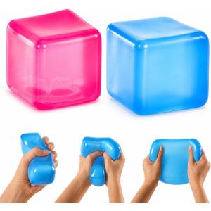 2Pcs Ice Cube Squishy Toy, Slow Nice Cube Fidget Toys, Stress Balls for Adults, Stress Relief Boost Focus Stress Balls Squeeze Children's Desktop Toys (Blue + Pink Packaged in A Color Box)