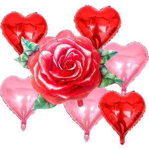 2 Pcs Red Rose Balloons, 31 Inch Realistic 3D Rose Flower Balloons Red Pink Heart Ballons for Valentines Day, Wedding, Anniversary, Birthday Party Supplies Decorations