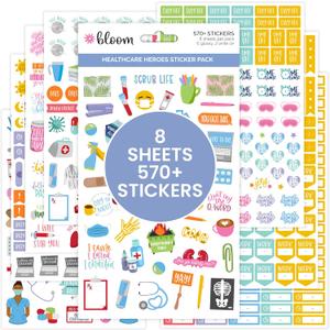 bloom daily planners Healthcare Heroes Planner Stickers - (8 Sheets Per Pack) Essential Caregiver & Frontline Medical Worker Icons for Doctors Nurses Staff - Decorating, Planning & Scrapbooking