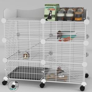Large Guinea Pig Cages Indoor on Wheels, 3 Tier C&C Ferret Cage Small Animal Hideout House with Top & Removable Tray, Pet Playpen Fence for 1-3 Hamster, Rat, Chinchilla, Hedgehog (29.5"L x 15.8"W x 25.6"H)