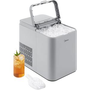 Midea MERI26B1AGY Countertop Bullet-Ice Maker, 8 Ice Bullets Ready in 6 Minutes, 26lbs/24H, Self-Cleaning Function with Ice Scoop and Basket for Home/Office/RV