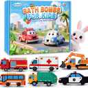 Easter Bath Bombs for Kids, Perfect Easter Basket Stuffers for Boys Girls, Handcrafted Car 6 Pack Natural Organic Bubble Bath Bomb Toys, Shaped Like Excavators, Police Car, School Buses, Fire Trucks