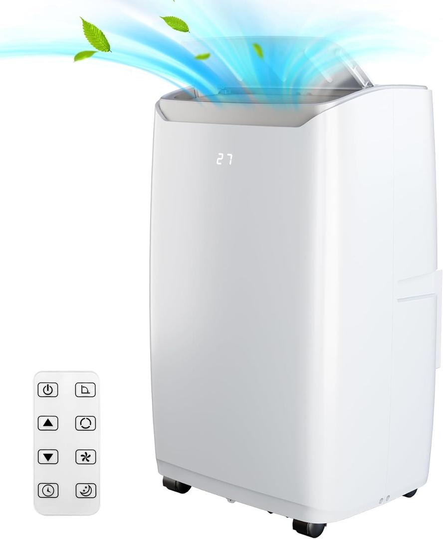 Quiet 12000 BTU Air Conditioner Portable for Room up to 550 Sq.Ft, 3 in-1 Floor Standing AC with Dehumidifier & Fan Mode, Sleep Mode, 24H Timer & Easy Window Installation Kit (12000BTU-White Cover, White Cover)