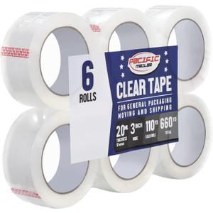 Pacific Mailer Clear Packing Tape, Packaging Tape for Shipping Packaging Moving Sealing, 3 Inch Wide, 2.0mil Thickness, 110 Yard Per Roll [Pack of 6 Rolls]