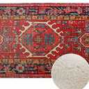 Red Antique Bath Rugs for Bathroom Turkish Carpet Pattern Print Durable Flannel Bath Rug Clearance Mats for Forlaundry Room and Kitchen Decor Carpt Washable 15.7 x 23.6 Inch