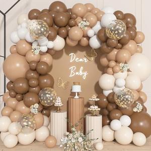 Ouddy Life 157 Pcs Brown Balloons Garland Arch Kit, Beige Nude Neutral White Gold Confetti Different Size Balloon for Birthday Teddy Bear Baby Shower Neutral Woodland Wild One Wedding Party Decoration