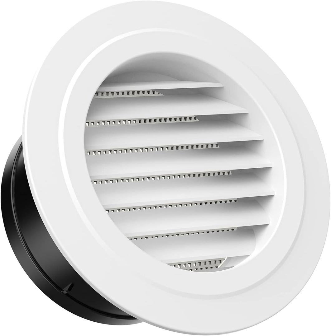 HG Power 6 Inch Soffit Vent Cover  Round ABS Louver with Built-in Screen Mech for Attic, Bathroom, Garage & Dryer Duct Ventilation (150mm,White)