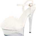 Women's Clear Platform Stiletto High-heeled Sexy Ankle Strap Dance Heels Sandals (7.5, White)