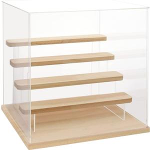 Choowin 5 Tier Clear Acrylic Display Case for Collectibles, Mini Figures, Pop Mart, Labubu, Sonny Angel, Smiski - Assemble Dustproof Acrylic Display Box with Door, Stand (Wood Base Step)