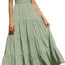 Women's 2025 Casual Loose Plain Maxi Sundress Smocked Tank Dress Sleeveless Summer Beach Tiered Long Dresses, S, Green