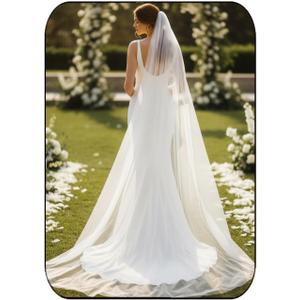 Long Cathedral Length Bride Wedding Veils 1 Tier Bridal Tulle Veil with Comb for Women