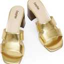 Open Toe Heeled Mules for Women Chunky Heel Sandals for Women 2025 (8, Gold)