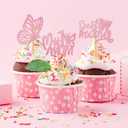 3 x 12Pcs Butterfly Cupcake Toppers,Pink Glitter Cake Toppers Baby Shower Cupcake Picks for Coquette Theme Party Decoration Engagement Wedding Baby Shower Party Cupcake Decor