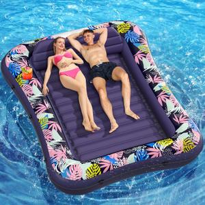 Inflatable Tanning Pool Lounger, OKSUWATER 87" x 63" Purple Pool Floats with Headrest & Cup Holder, Air Mattress Sun Tan Tub for Sunbathing, Outdoor, Seaside, Garden, Summer Water Bash (Purple-XL)