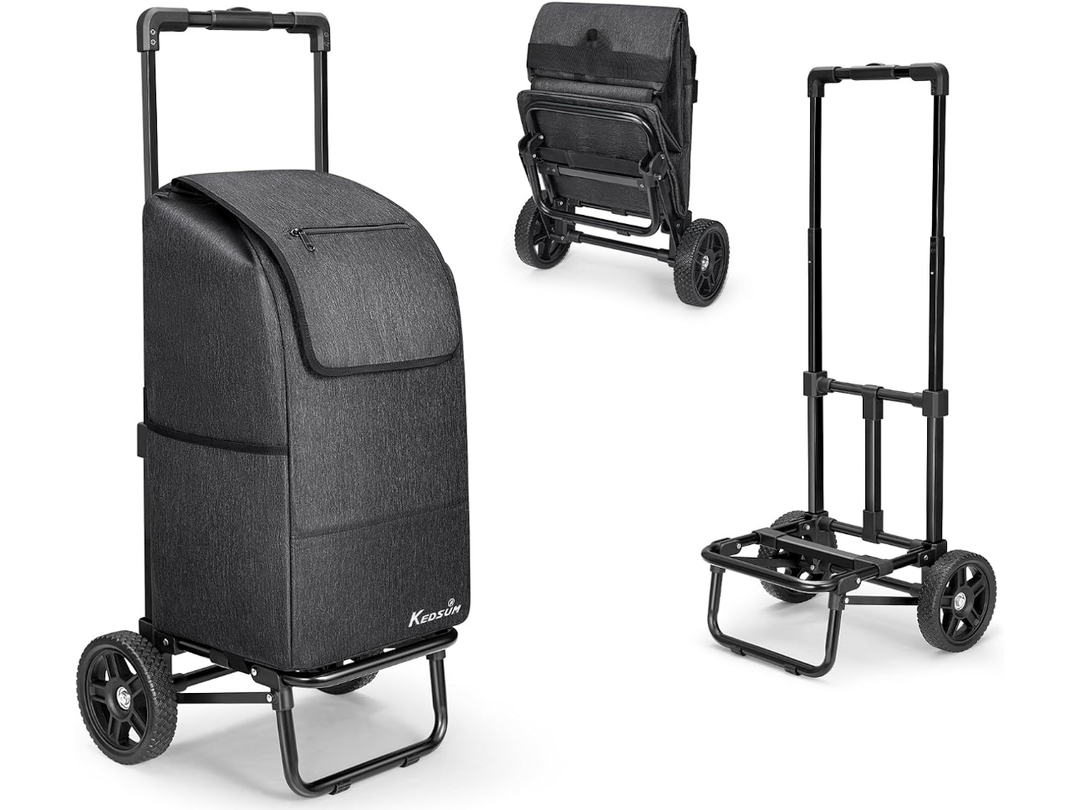 KEDSUM 2 in 1 Shopping Carts for Groceries, 330 lbs Grocery Cart on Wheels, Foldable Utility Carts with Wheels, Hand Truck with Waterproof Tote Bag for Shopping, School, Laundry, Craft Show, Black