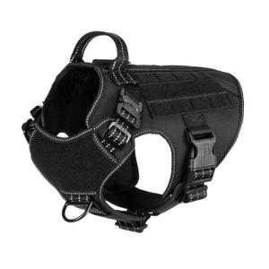 ICEFANG Tactical Dog Harness, Medium Size,2X Metal Buckle,Working Dog MOLLE Vest with Handle,No Pulling Front Leash Clip,Hook and Loop Panel (Black,M (Pack of 1))