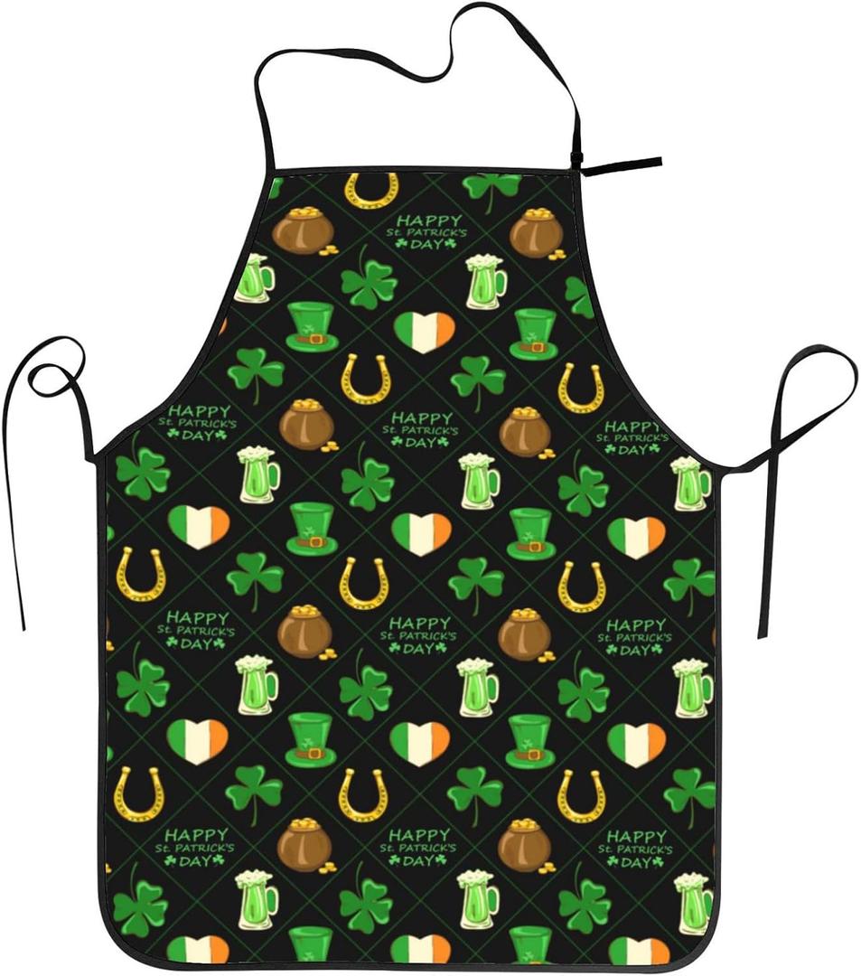 Apron for Women Men,Apron Gifts for Chef Grilling Cooking Baking BBQ (Adjustable, St Patricks Day-03)