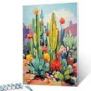 Graffitic Romantic House Paint by Numbers Kits 16x20 inch Canvas Green Coconut Tree DIY Oil Painting for Kids, Adults Beginner River/Lake Paintwork with Brushes Boho Nordics Boho Gift(Frameless)
