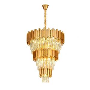 Modern Gold 5-Tier Chandelier Lighting Luxury Long Staircase K9 Crystal Chandeliers Large Foyer Villa Entrance Chandeliers for High Ceiling (D24"XH180" Gold)