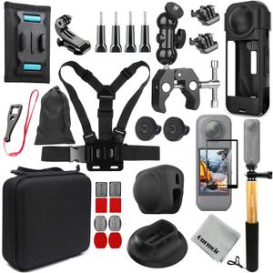 Gurmoir Accessories Kit for Insta360 X5 Camera, Bike Mount/Backpack Mount/Protective Cover Base/Tempered Glass Film for Insta360 X5 Camera Outdoor Sports Travel