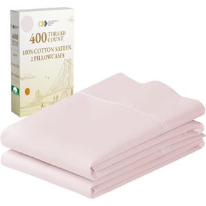 California Design Den King Size Pillowcase Set - 400 Thread Count, 100% Cotton Sateen, Luxury Set of 2 Pillow Covers, Breathable, Cooling, Soft for Comfortable Quality Sleep - Pink