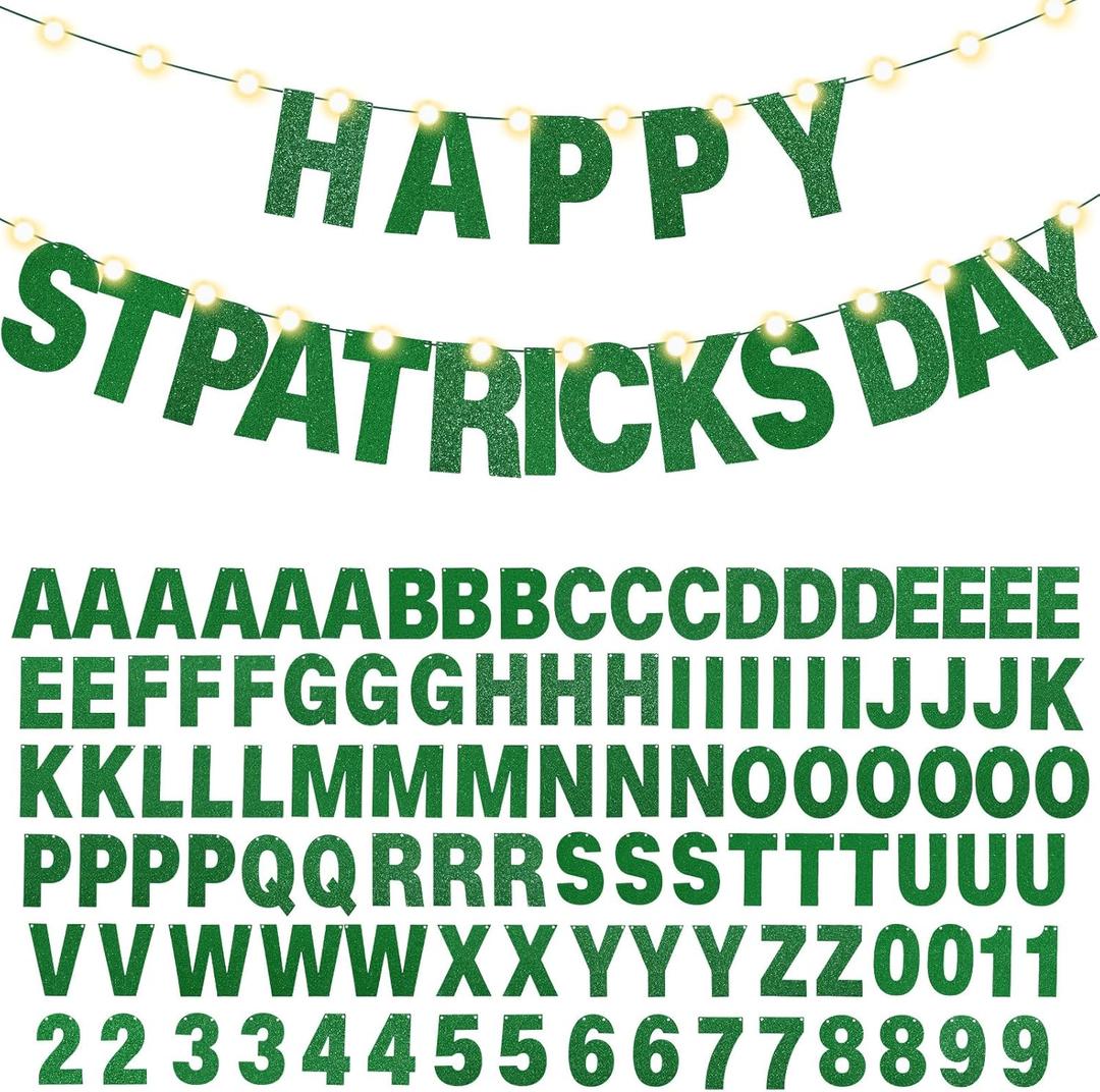 TaoBary 112 Pcs DIY Letter Custom Banner Glitter Customizable Banner Kit Including 107 Letters and Numbers 3 Rope for Valentine Birthday Party (Green)