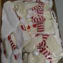 Glimin 24 Set Mini White Christmas Stockings Set with Red White Striped Scarf and Buttons 6 Inch Faux Fur Xmas Hanging Stocking Bulk Small Plush Xmas Stocking with Christmas Kraft Gift Tags