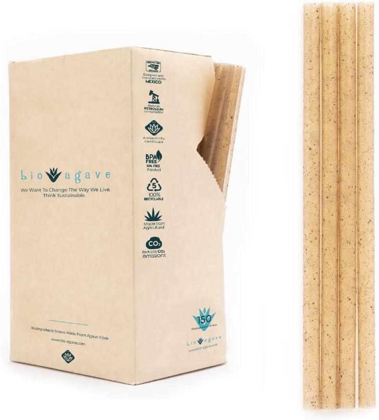 Biodegradable 8.25" x 8mm Jumbo Straws Made From Agave Fibers 150 Pcs | Plant-Based Eco-Friendly Products | Drinking Straws | Reusable Straws | Plastic-Free | Gluten Free