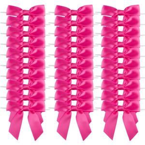 7Rainbows 30pcs Boutique 2.5" Hot Pink Satin Ribbon Twist Tie Bows for Tying Up Packages Gift Wrapping