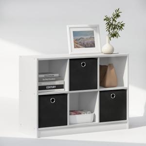 Furinno Cubic Closet Organizers and Storage, 6-Cube Closet Organizer with Bins, Open Shelf Storage, for Wardrobe, Bedroom, Living Room, White