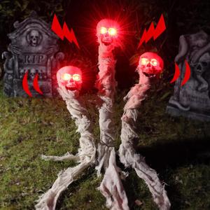 Halloween Decorations Outdoor: 3 Pack Lighted Up Skull Skeleton Yard Stakes, Spooky Skull Pathway Markers Lights Yard Decor, Battery Operated Outside Halloween Decor for Home Patio Lawn