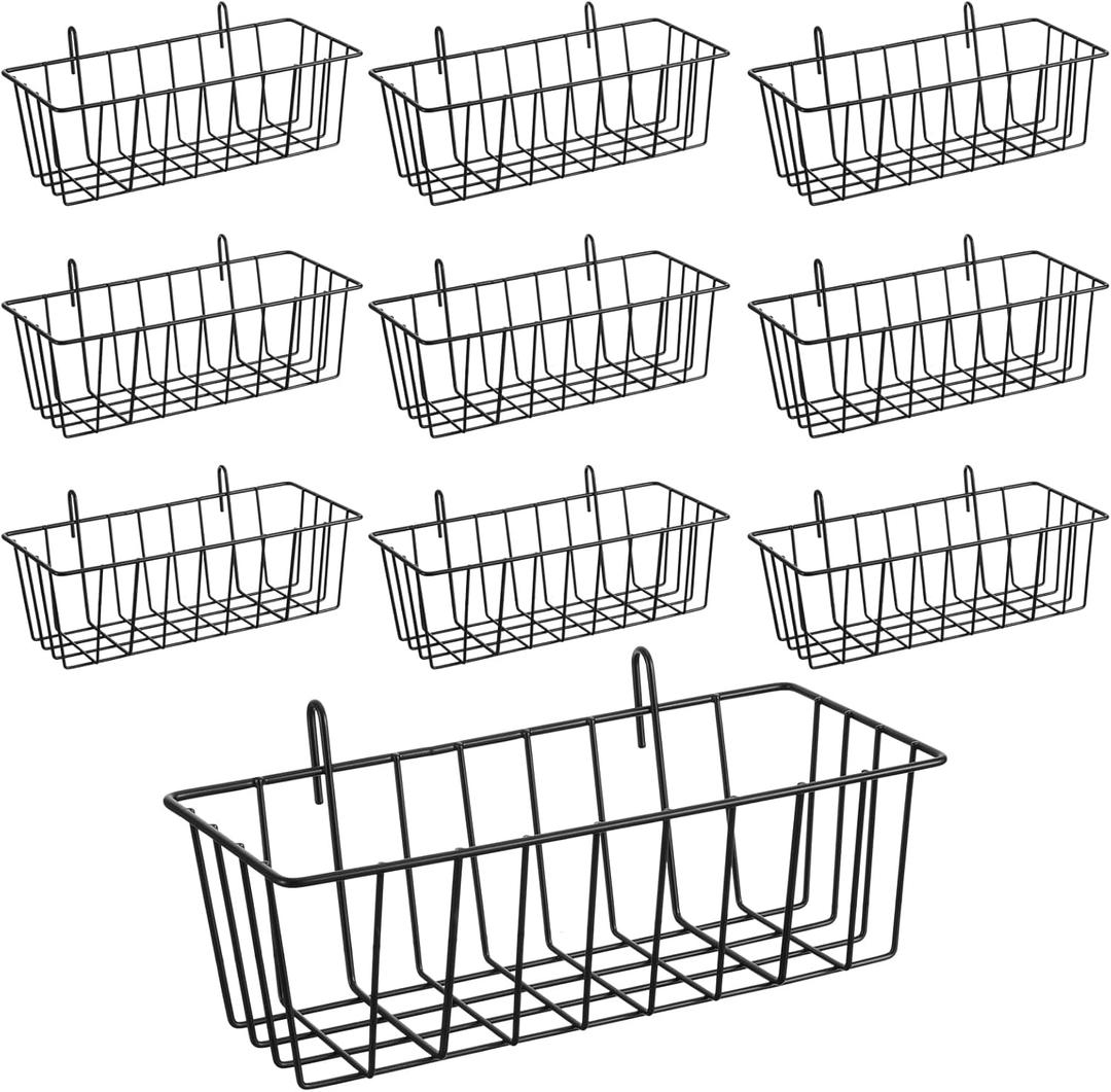 10Pcs Hanging Wire Baskets for Organizing, Hanging Metal Basket Storage, Wall Grid Panel, No Drilling Wall Baskets, Storage and Display Basket for Kitchen, Bathroom, Home Decor