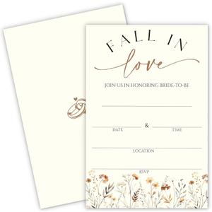 Fall in Love Bridal Shower Invitations With Envelopes And RSVP Cards - Blank Autumn Wildflower Design With Hand Writable Fields - Wedding Invitations Set of 20(4 x 6 Inch)(004)