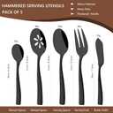 Serving Utensils Set, 5-Piece 18/8 Stainless Steel Hostess Serving Set, Elegant Hammered Serving Utensils for Home Restaurant and Buffet Catering, Heavy and Mirror Polished, Black