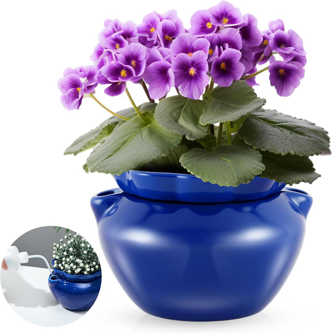 1 Sets African Violet Pots 7.5 Inch Self Watering Pot for Indoor Ceramic Self Watering Planter for Flower Lovers Ideal Plant Pot Thriving Flower Maintenance