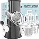 Cambom 5 in 1 Rotary Cheese Grater Hand Crank Cheese Shredder for Fresh Cheese, Vegetable, Nuts,Non-slip Suction Base, Black