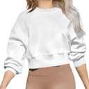 Girls Crew Neck Long Sleeve Cropped Sweatshirts Cute Loose Fit Pullover Tops (13 Years, White)