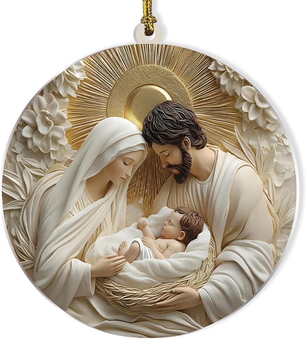 Christmas Nativity Scene Ornament, 3D-Look Acrylic Christmas Tree Nativity Scene Hanging Ornament – The Birth of Jesus Décor, Religious Gifts for Christians & Families