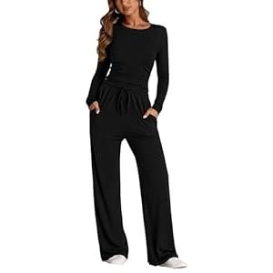 PRETTYGARDEN Women's 2 Piece Outfits Fall Tracksuits Long Sleeve Crop Tops Wide Leg Pants Spring Matching Lounge Travel Sets, M