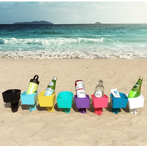 Home Queen Beach Cup Holder with Pocket, Sand Cup Holder for Drink Beverage Phone Sunglasses, Beach Vacation Accessories, Beach Trip Gifts, Multicolor 8 Piece Set