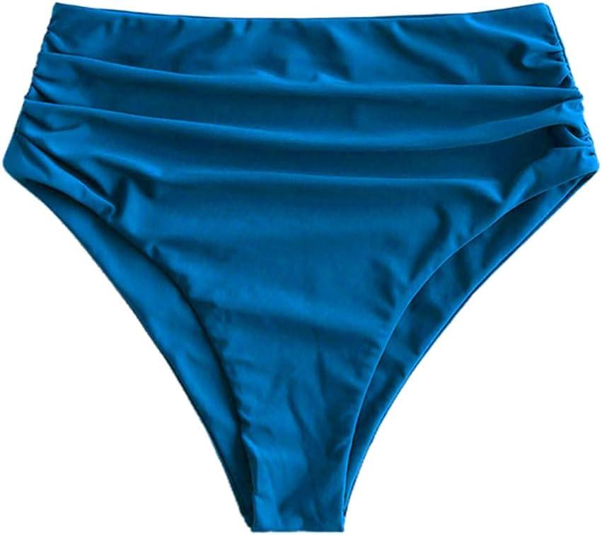 ZAFUL Women High Waisted Bikini Bottoms Ruched Swimsuit Bottom Tummy Control Bathing Suit Bottoms (Small, Brightblue)