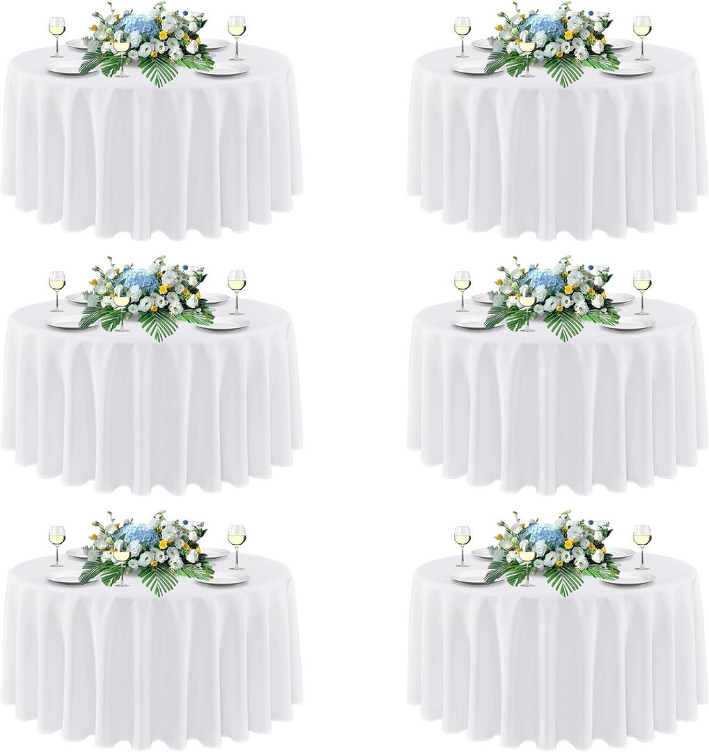 sancua White Round Tablecloths 90 Inch, 6 Pack - Circle Fabric Cloth Table Cloths for Wedding Party Banquet Birthday, Washable Polyester Table Cover (Fit 30-72 Inch Tables)