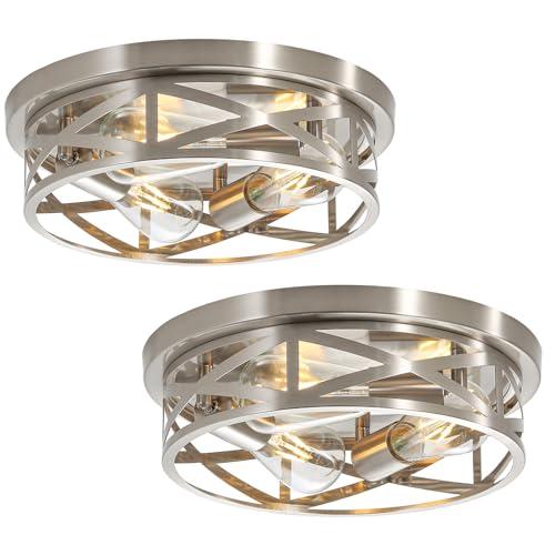 piano7797 13 inch Brushed Nickel Flush Mount Ceiling Light Fixtures,3-Light Modern Hallway Light Fixtures Ceiling, Brushed Nickel Light Fixture Ceiling Mount for Farmhouse,Kitchen, Bedroom 2 Pack
