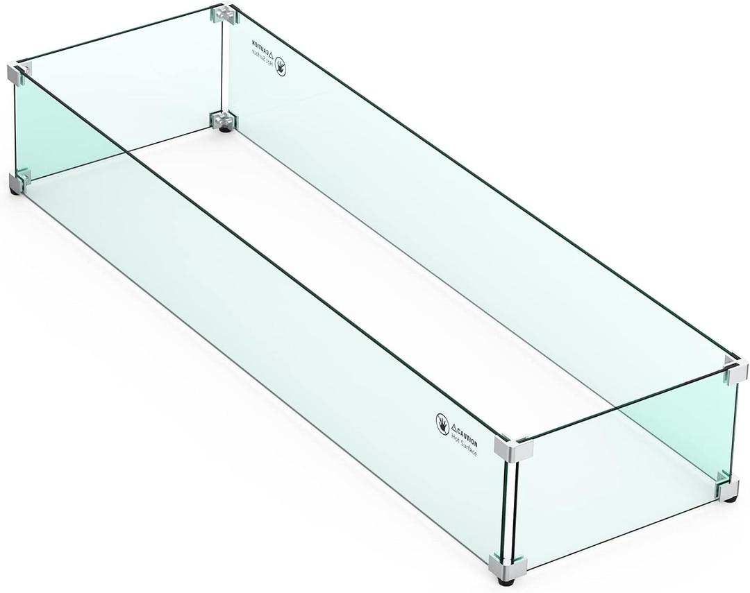 Skyflame Linear Fire Pit Wind Guard 40.5" x 12.5" Thick Tempered Glass Firepit Screen/Clear Shields for Propane Fire Pit Table