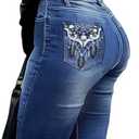Womens Plus Size Boot Cut Jeans for Women Embroidered Jeans Flare Jean High Waist Stretchy Bell Bottom Denim Pants (Blue, XXL)