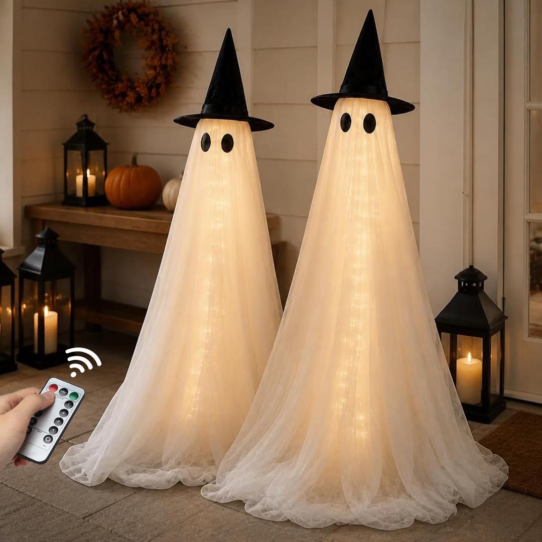 2 Pack 5 Ft Large Light Up Ghost Decor - Halloween Decorations Outdoor
Double-layered fabric, water bags and stakes, 8 light modes with timer, battery or USB power for porch and lawn Outdoor