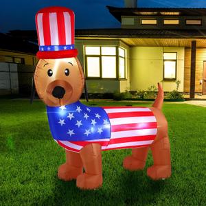 5ft Patriotic Inflatable Decoration 4th of July Inflatables Blow up Independence Day Dachshund Dog Outdoor Holiday Decoration with Built in Lights for Home Garden Yard Party Supplies