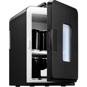 NORTHCLAN Mini Fridge 15 Liter/21 Cans, AC+DC Power Small Fridge for Bedroom, Car, Office, Thermoelectric Cooler and Warmer Skincare Fridge for Food, Drinks, Cosmetics, Max & ECO Mode, Black