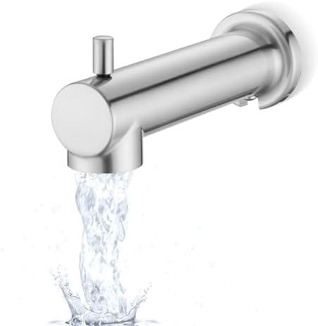 YASINU Slip on Extra Long Tub Spout with Diverter Universal Tub Diverter Spout for 1/2" Copper Water Pipe, Brushed Nickel